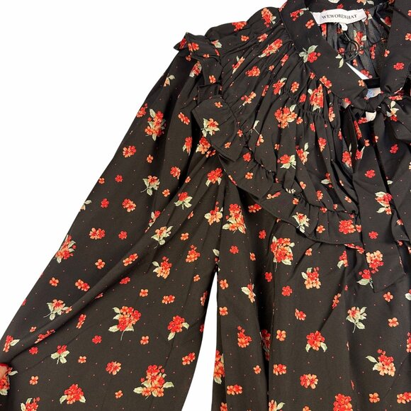 WeWoreWhat Black Floral High-Low Ruffle Maxi Dress Sz S Long Sleeves Whimsigoth - Picture 6 of 11